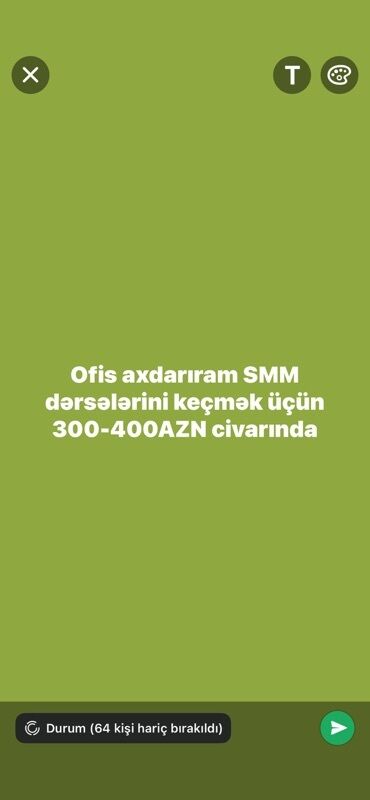 LDV: SMM dərsləri keçmək üçün ofis axtarılır. Tələblər: - Kiçik qruplar