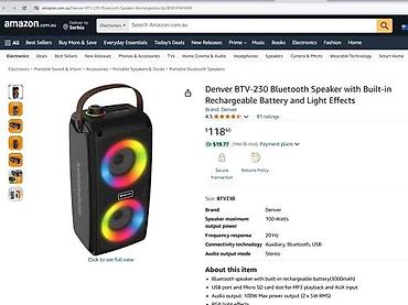multimedia auto: Bluetooth party zvučnik Denver Boombox sa RGB osvetljenjem - Dva — 6