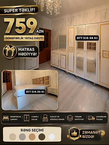 bazali yataq: İkinəfərlik yataq dəsti – 759 AZN Dəst tərkibi: - İkinəfərlik çarpayı — 1