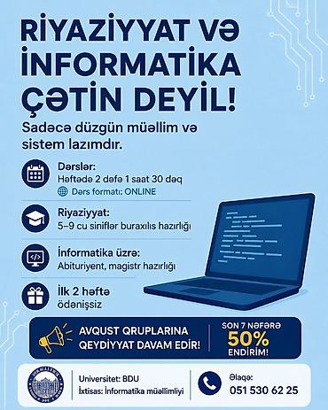 ucuz breket: Repetitor, Riyaziyyat, İnformatika, Azərbaycan dili, İmtahanlara hazırlıq — 1