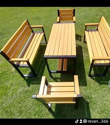 heyet mebeli: Bağ və terras üçün metal-taxta dəst - Komplekt tərkibi: düzbucaqlı — 2
