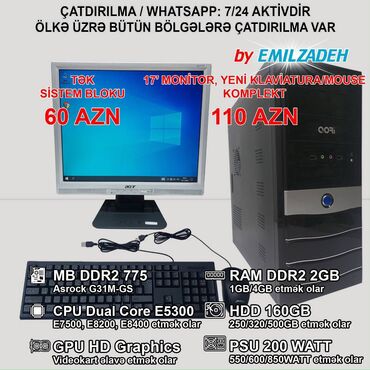 Masaüstü kompüterlər və iş stansiyaları: Masaüstü Kompüter "G31/Dual Core E5300/2GB Ram/160GB HDD" Ofis üçün