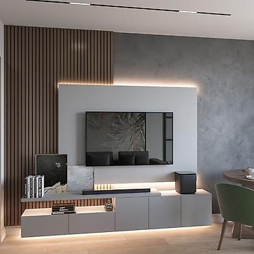 Гарнитуры для зала: Гарнитур для зала, Тумба под ТВ, МДФ, цвет - Серый — 20