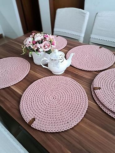 sufre dekoru: Əl işi dairəvi süfrə altlıqları (placemat seti) - Material: qalın — 8
