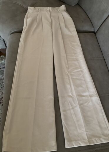 женские кофты со шнуровкой: Bej rəngli qadın şalvarı – wide-leg, yüksək belli - Rəng: açıq