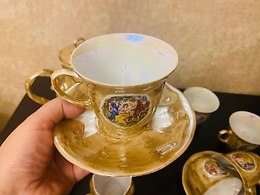 Qab-qacaq və mətbəx ləvazimatları: Çay dəsti, rəng - Qızılı, Farfor, Polşa — 2
