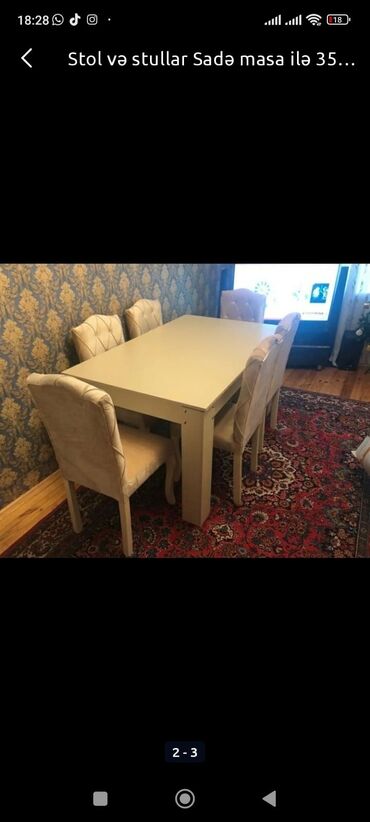 Masa və oturacaq dəstləri: Qonaq otağı üçün, Yeni, Açılmayan, Dördbucaq masa, 6 stul — 2