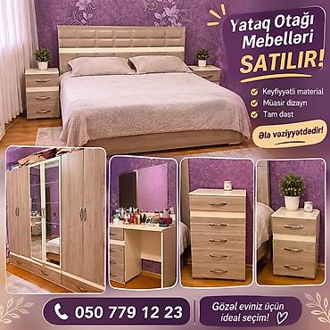 Yataq otağı mebel dəsti - Tam dəst: ikinəfərlik çarpayı başlıqla, 2