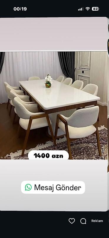 kompyuter stollari: 1.Modern yemək dəsti – 8 nəfərlik - Düzbucaqlı, parlaq ağ üst səthli — 1