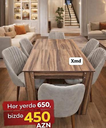 Masa və oturacaq dəstləri: Masa və 6 stul dəsti – Xmd • Komplekt: 1 yemək masası + 6 ədəd stul — 212