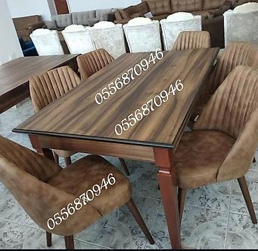 Masa və oturacaq dəstləri: Qonaq otağı üçün, Yeni, Açılmayan, Dördbucaq masa, 6 stul — 7