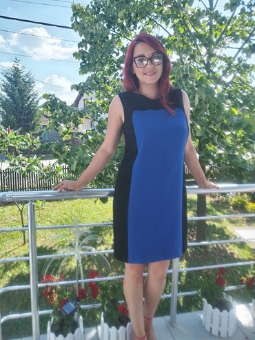 haljina sa visnjama: L (EU 40), color - Blue, Other style, With the straps