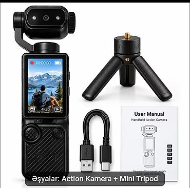 ve box: Tripod daxildir. Yenidir. Şəkil və video çəkmək olur.Cüzi endirim — 2