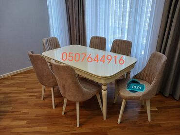 Masa və oturacaq dəstləri: Qonaq otağı üçün, Yeni, Açılmayan, Dördbucaq masa, 6 stul — 16