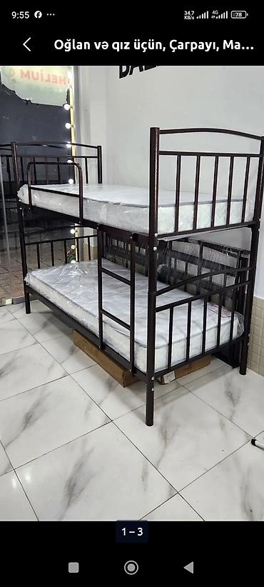carpayı dəmir: Oğlan və qız üçün, Yeni, Çarpayı, Matras ilə, Siyirməsiz, Dəmir — 4