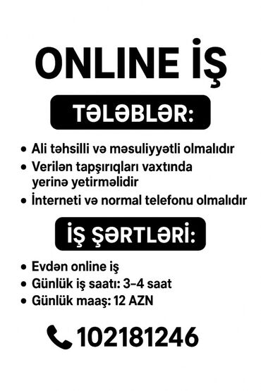 sumqayit is elanlari 2025: Çağrı mərkəzi operatoru tələb olunur, Təcrübəsiz, Gündəlik ödəniş