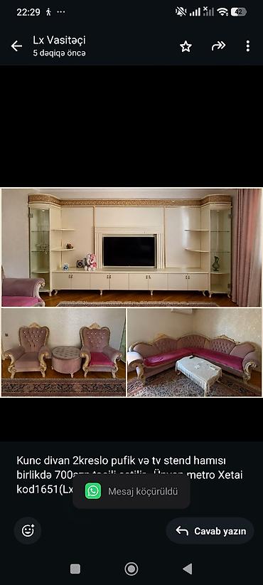 puf satış: Kunc divan 2kreslo pufik və tv stend hamısı birlikdə 700azn təcili — 1