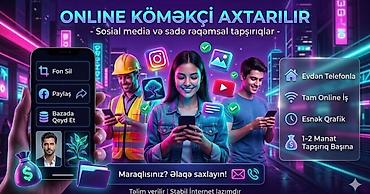 online evden is: ✅Online köməkçi Axtarılır (işçi) Xidmətin mahiyyəti: - Tam onlayn — 1