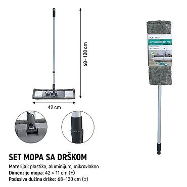 KMT Mop od koralnog somota – siva - Set mopa sa drškom i jastučićem