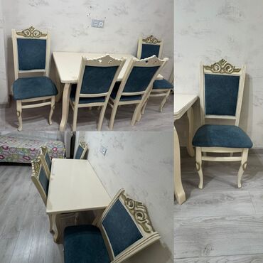 Tavalar: Qonaq otağı üçün, İşlənmiş, Açılmayan, Dördbucaq masa, 4 stul