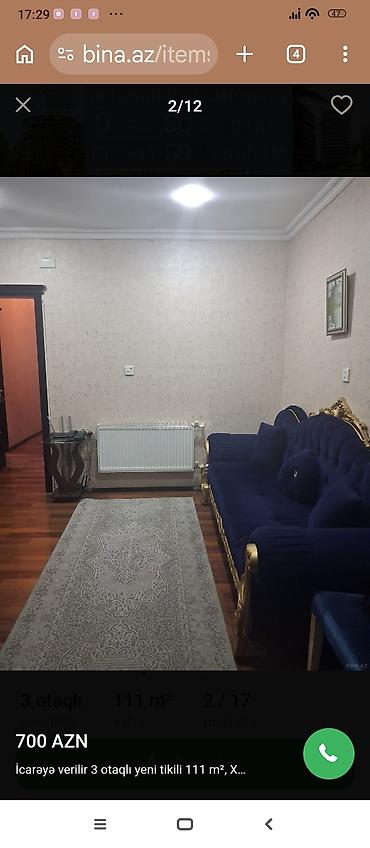 gencede ev: İcarə üçün mənzil – 3 otaqlı, 111 m², yeni tikili, 2/17 mərtəbə.MƏNZİL — 5