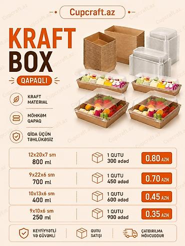 Qab-qacaq və mətbəx ləvazimatları: Qablaşdırma məhsulları 1) Qapaqlı Kraft Box - Material: kraft karton — 1