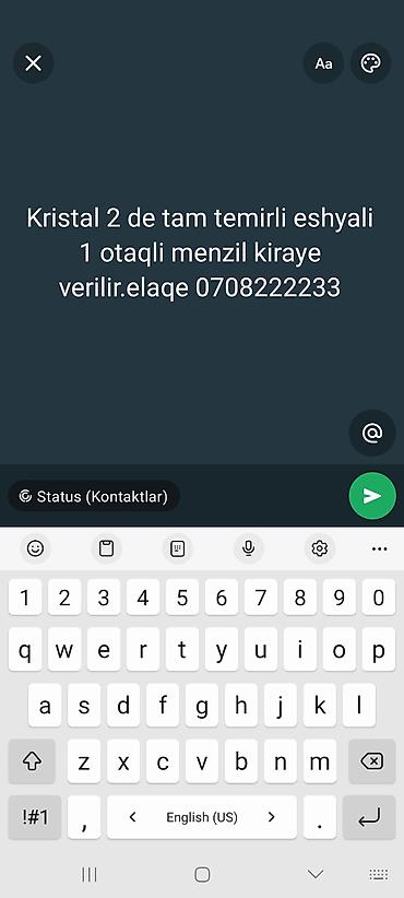 gündelik: Kirayə mənzil – Kristal 2 - Tam təmirli, 1 otaqlı - Əşyalı (yaşayış — 1