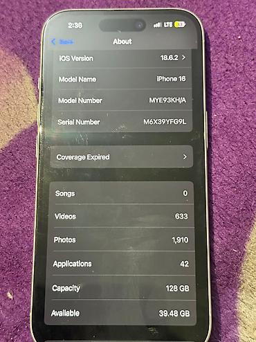 Apple iPhone: IPhone 16, Б/у, 128 ГБ, Белый, Чехол, 91 % — 6