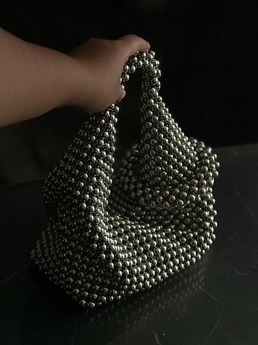 серебряные: Сумка из декоративных бусин ручной работы - Необычный дизайнерский — 5