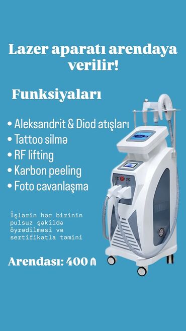 Inzibati heyət: Lazeroloq xanım tələb olunur. Aparatı arenda şəklində işlədəcək