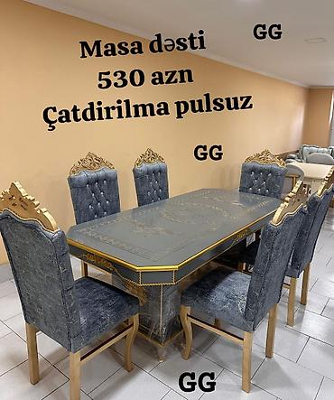 boru: - Masa dəsti: 1 düzbucaqlı stol + 6 stul - Rəng: tünd boz/çəkmədaş — 1