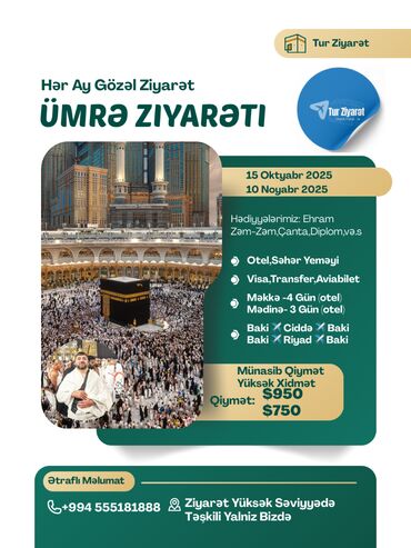 Təlim, kurslar: Ümrə Ziyarəti: 15 Oktyabr 2025 Baki ✈️ Mədinə ✈️ Ciddə ✈️ Baki ✈️