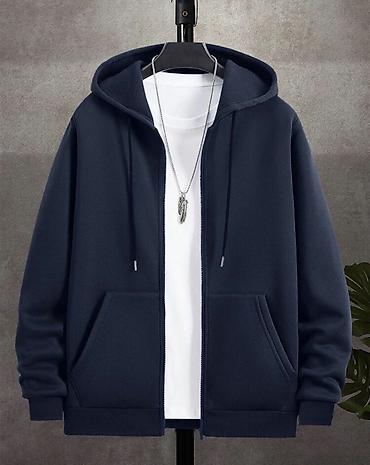 Unisex kapüşonlu zipli svitşot - Rəng: tünd göy (navy) - Model: tam
