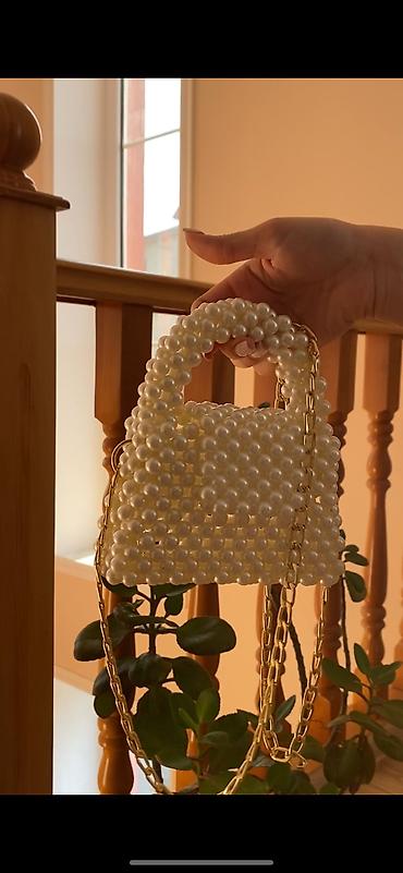 toy sumkalari: İnci boncuklardan əl toxuması mini çanta - Material: parıltılı süni — 1
