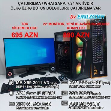 Operativ yaddaş (RAM): Masaüstü Kompüter "DDR4 TB005B X99/Core i7 5820K/32GB Ram/GT730