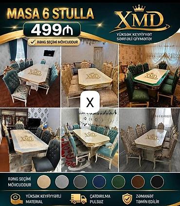 Masa və 6 stul dəsti – XMD - Klassik dizaynlı yemək masası və 6 ədəd