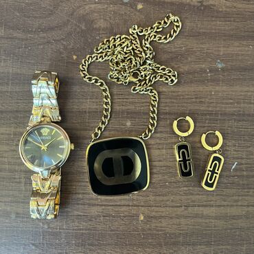 детские золотые сережки: Шикарный комплект (часы новые Versace + цепочка с сережками) за самую