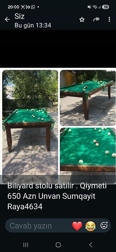 Bilyard masaları: Bilyard stolu - Material: taxta karkaslı, möhkəm ayaqlar - Oyun — 1