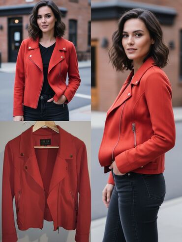 qara cins pencekler: Куртка 15 ман Куртка косуха красного цвета, под замш, размер M-L