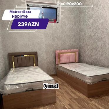 железная кровать односпальная: Təknəfərlik çarpayı, Bazalı, Matras ilə