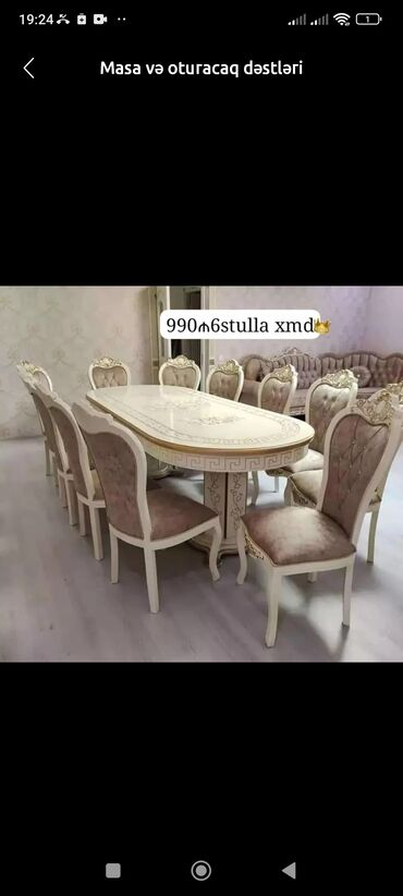 stul metbex: Для кухни, Для гостиной, Новый, Нераскладной, Прямоугольный стол, 6 стульев
