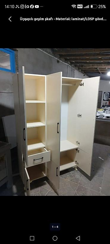 Ev üçün mebel: Üçqapılı geyim şkafı - Material: laminat/LDSP gövdə - Rəng — 2