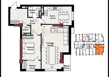 60: 2 комнаты, 79 м², 7 мкр Элитка, 15 этаж, ПСО (под самоотделку) — 3