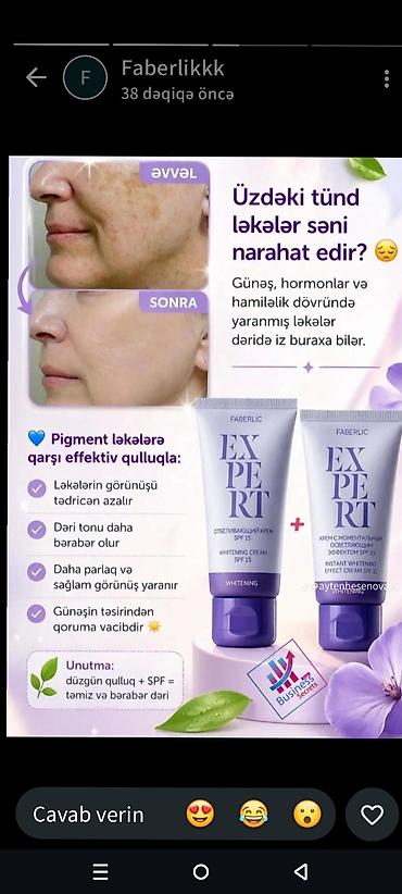 Faberlic kosmetika və qulluq məhsulları 1) Expert Whitening krem SPF