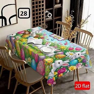 Kuhinjski tekstil: Uskršnji stolnjak sa štampom zeka, jaja i prolećnog cveća - — 9