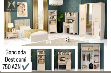 Uşaq və gənc otağı üçün dəstlər: Oğlan və qız üçün, Yeni, Təknəfərlik çarpayı, 2 tumba, Yazı masası, Dolab
