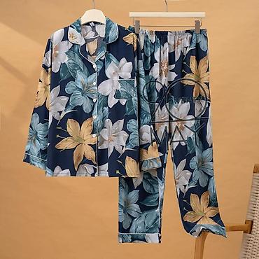 Пижамы: Женский комплект пижамы с коротким и длинным рукавом, брюки + рубашка — 6