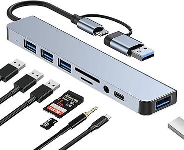 yeni hub: USB‑C çoxportlu hub/adaptor Yeni - Giriş: USB‑C (şnurla), əlavə olaraq — 1