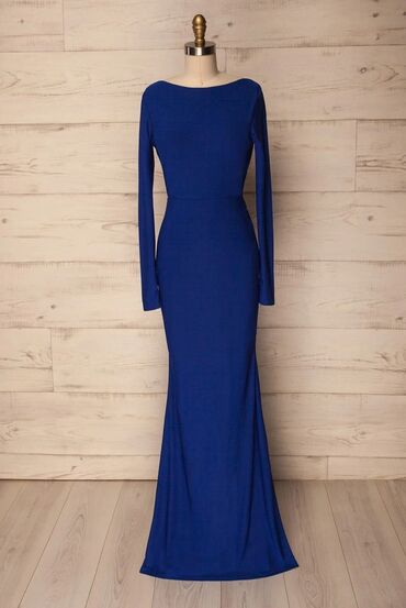 синяя вечерняя платья: Вечернее платье, Русалка, Длинная модель, Вискоза, С рукавами, Шлейф, M (EU 38)