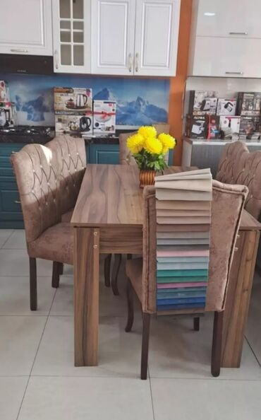 Masa və oturacaq dəstləri: Qonaq otağı üçün, Yeni, Açılmayan, Dördbucaq masa, 6 stul — 27